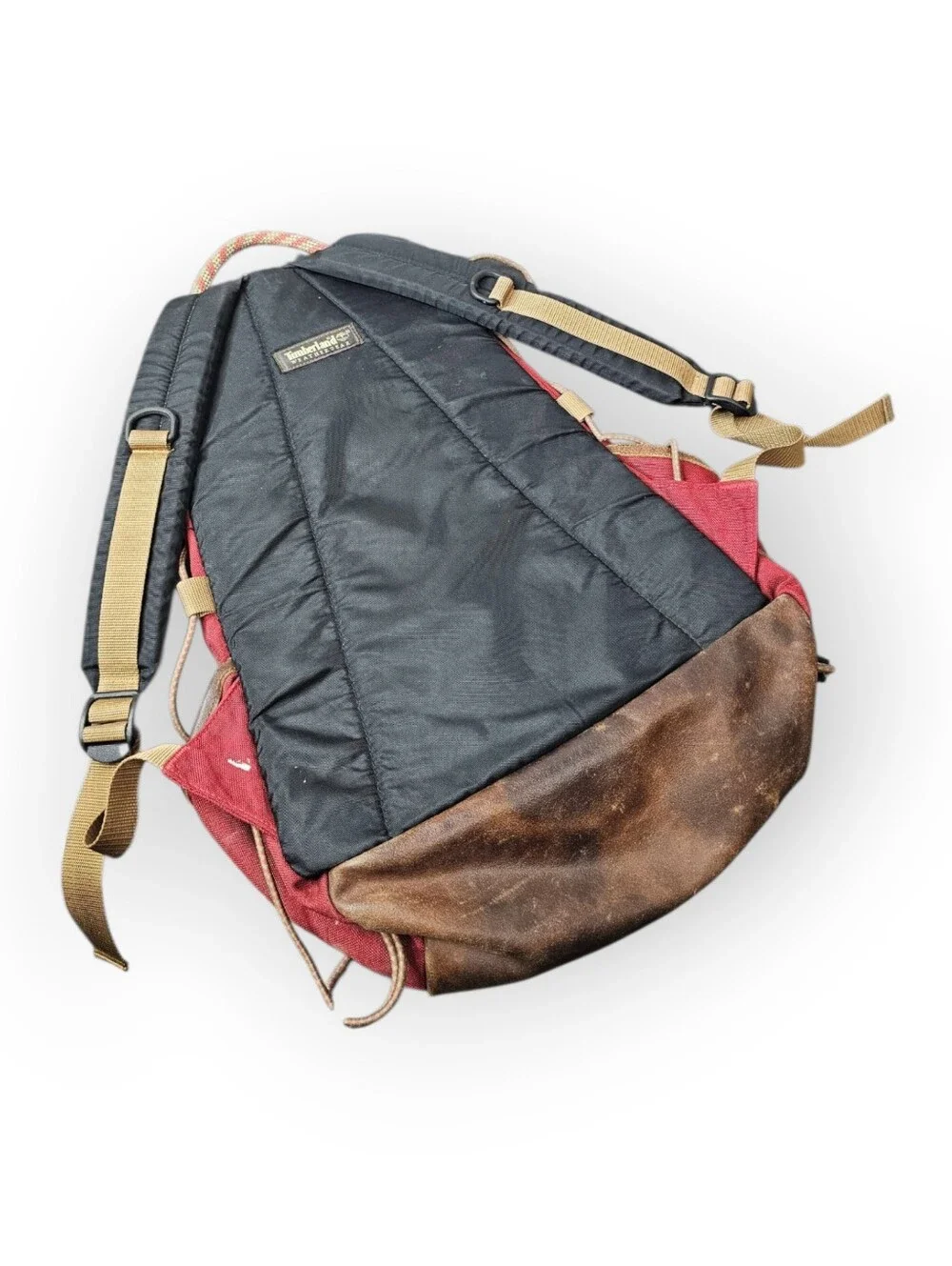 Vintage Timberland Weathergear Hiking Backpack Red Brown Leather Daypack